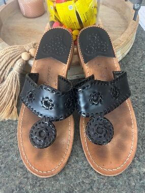 Jack rogers Black Women's Leather Slide Sandals